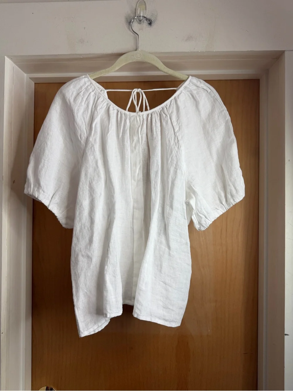 NWT! J.Crew White 100% Linen Puff Sleeve Tie Back Peasant Blouse. Size: 16
